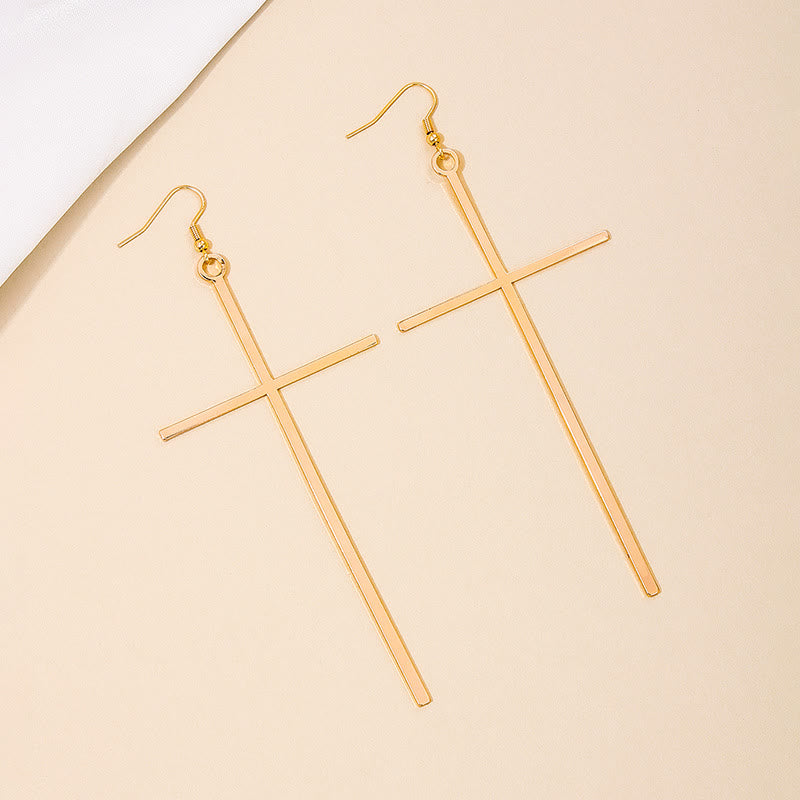 Slim Long Cross Dangle Earrings: Symbol of Quiet Sacred Serenity