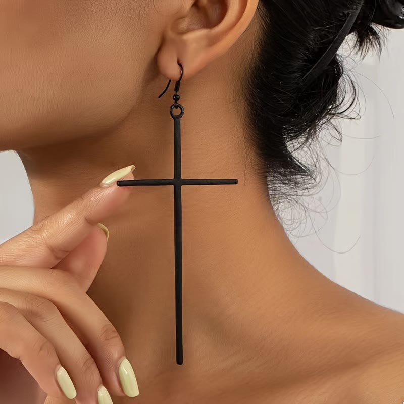 Slim Long Cross Dangle Earrings: Symbol of Quiet Sacred Serenity