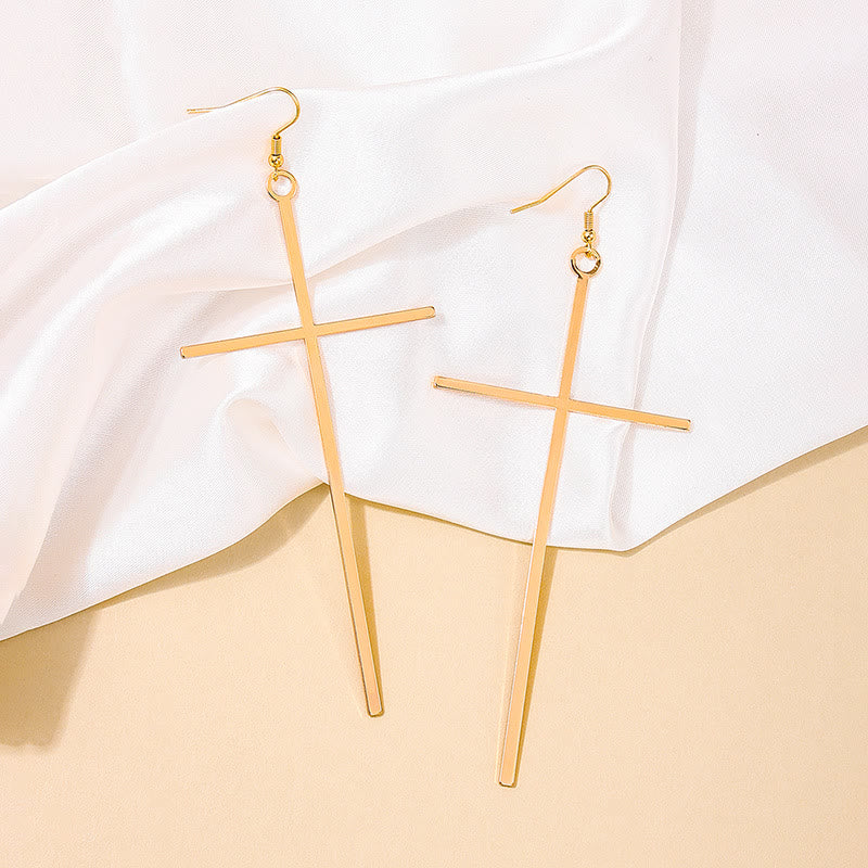 Slim Long Cross Dangle Earrings: Symbol of Quiet Sacred Serenity