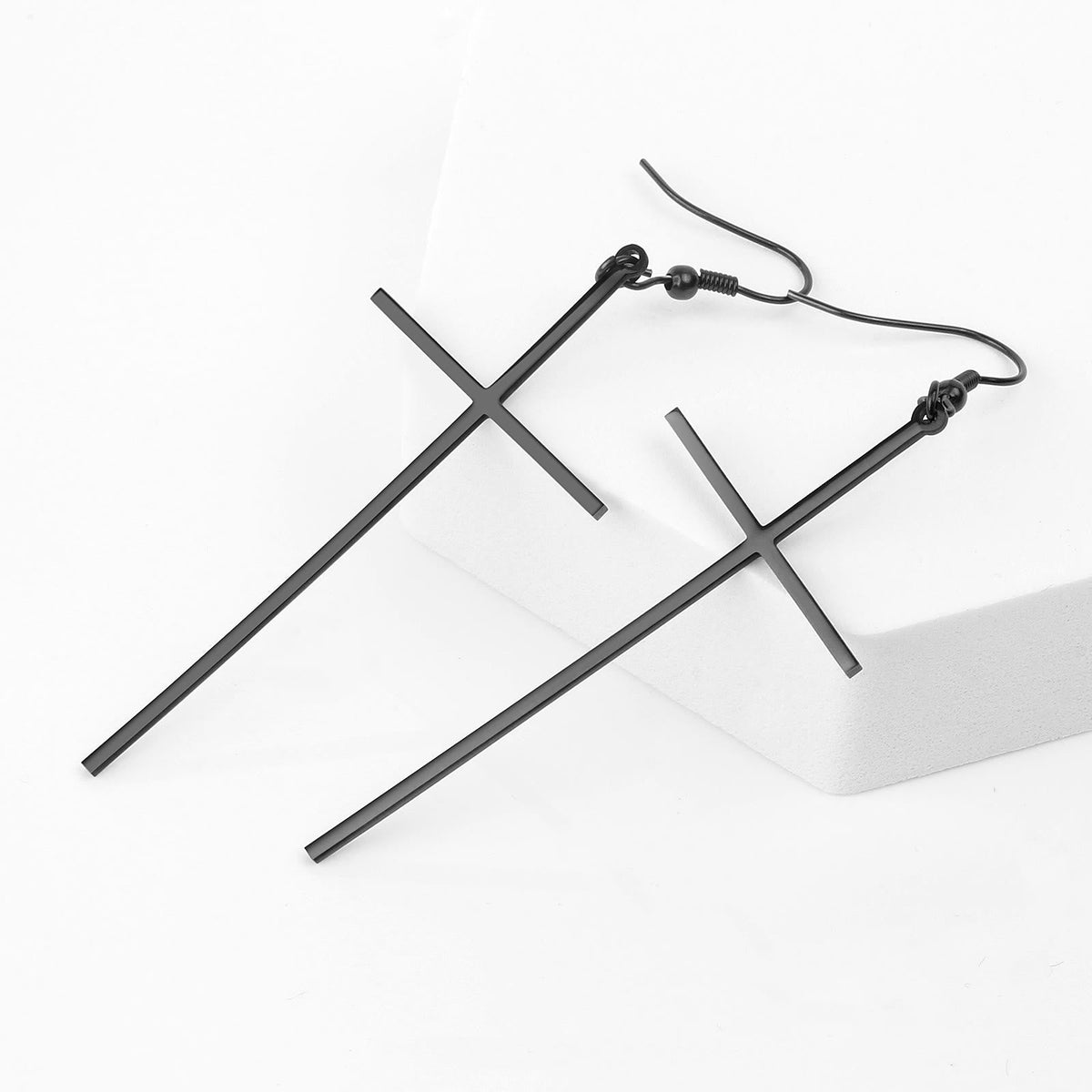 Slim Long Cross Dangle Earrings: Symbol of Quiet Sacred Serenity