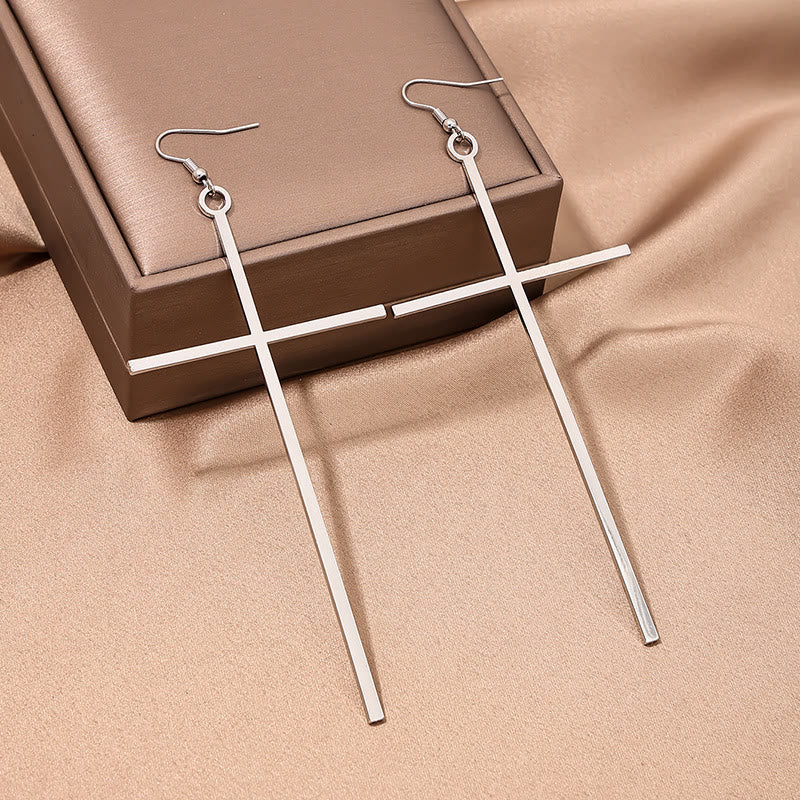 Slim Long Cross Dangle Earrings: Symbol of Quiet Sacred Serenity
