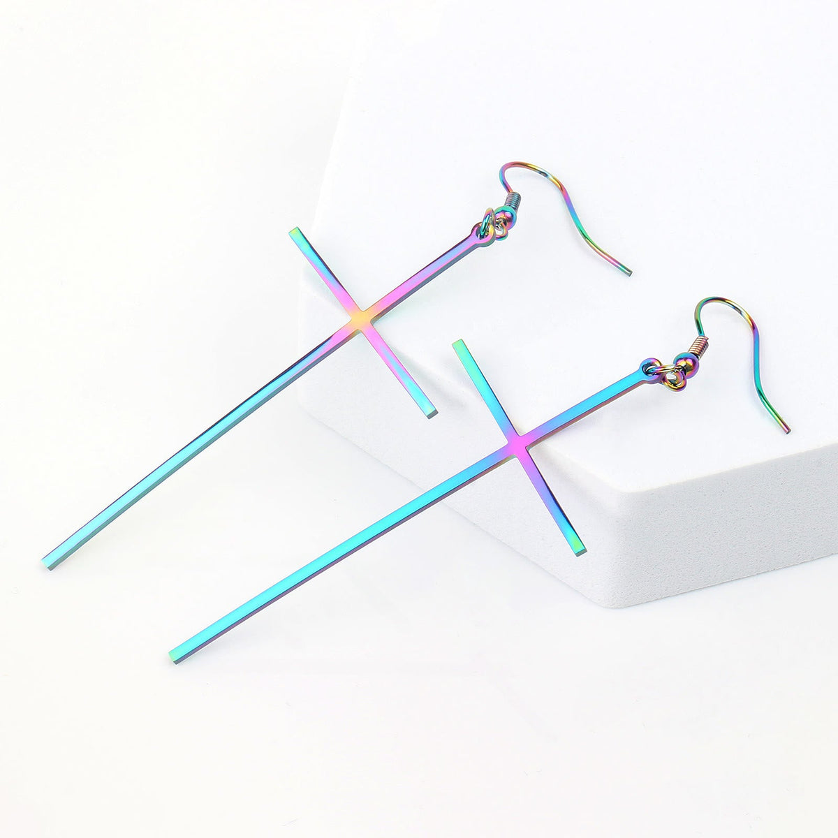 Slim Long Cross Dangle Earrings: Symbol of Quiet Sacred Serenity
