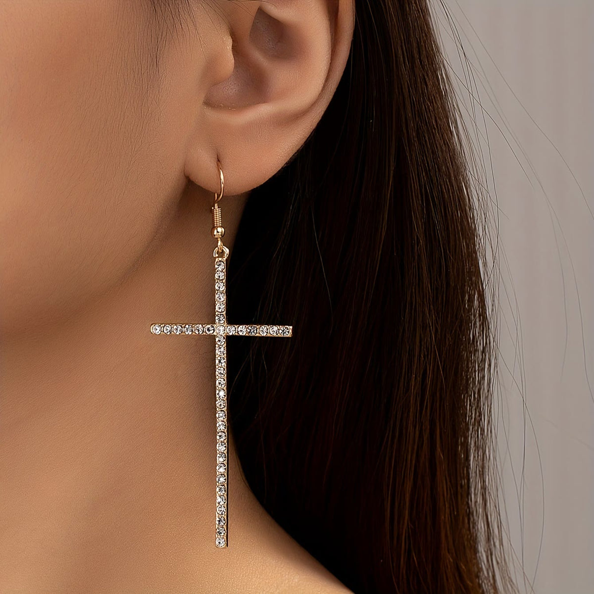 Slim Long Cross Dangle Earrings: Symbol of Quiet Sacred Serenity