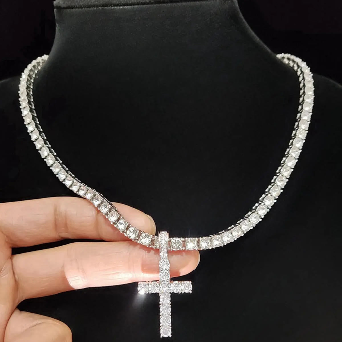 Dual Layer Iced Out Cross Necklace: Emblem of Radiant Heavenly Blessing