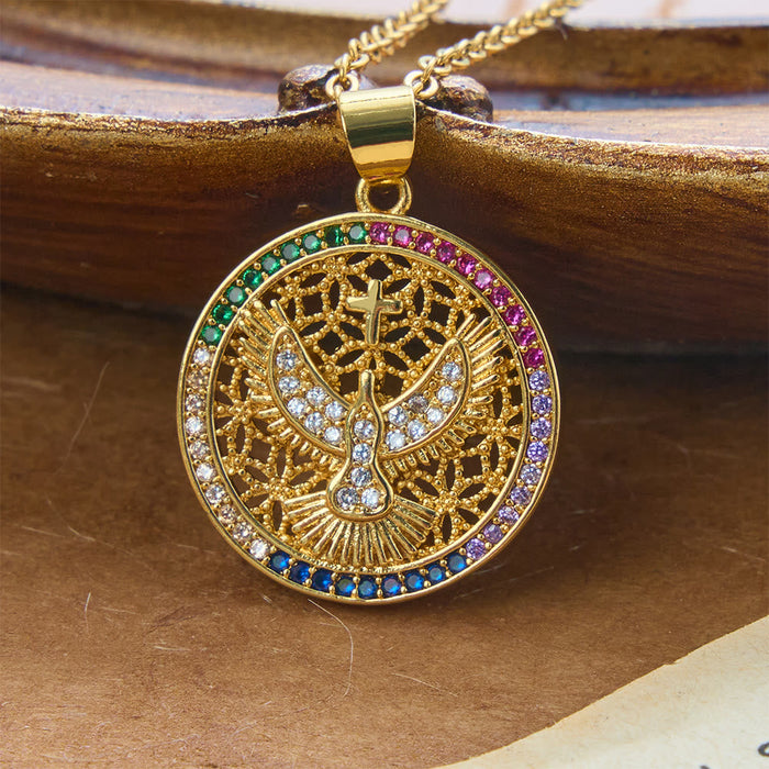 Hollow Holy Spirit Dove Medallion Necklace: Symbol of Pure Celestial Serenity