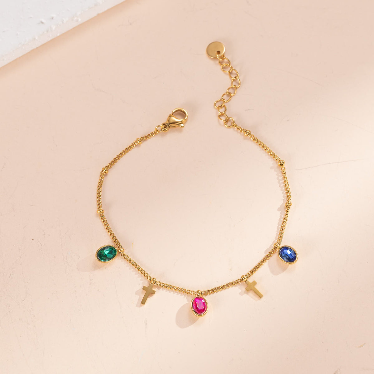 Dainty Gem Cross Thin Chain Bracelet: Emblem of Radiant Heavenly Blessings