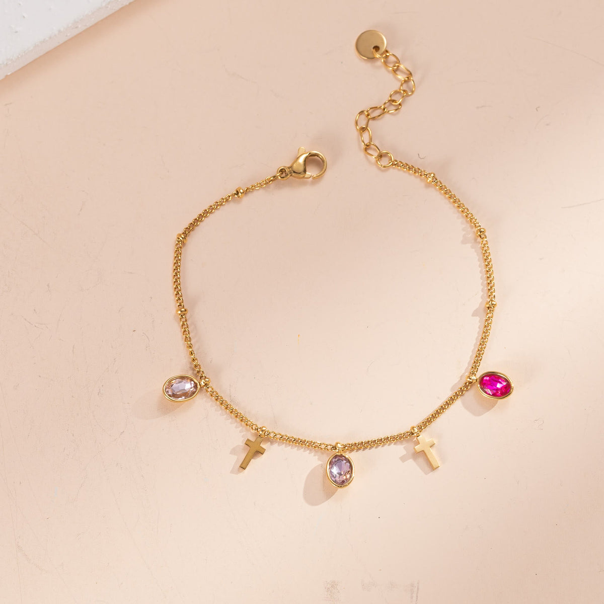 Dainty Gem Cross Thin Chain Bracelet: Emblem of Radiant Heavenly Blessings