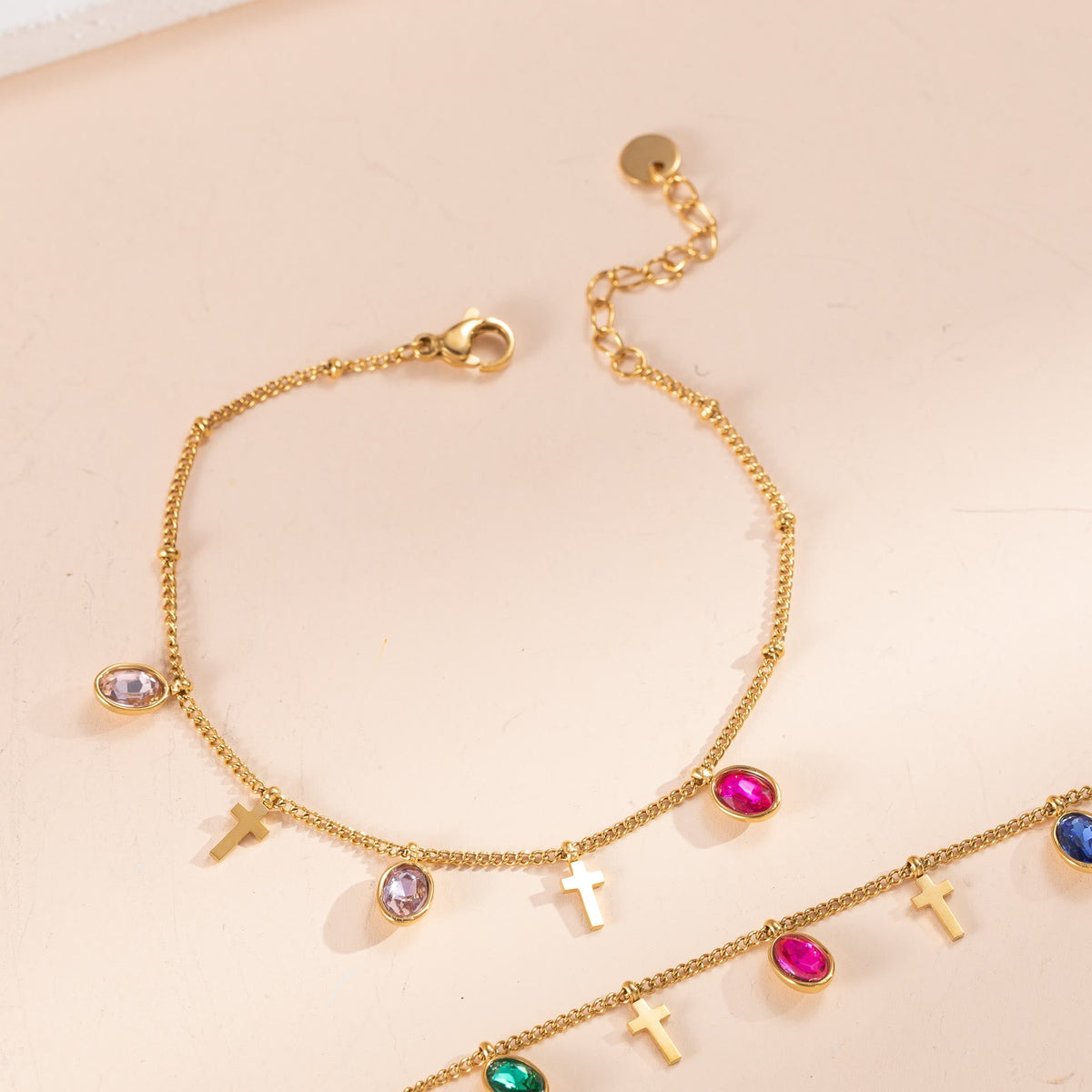 Dainty Gem Cross Thin Chain Bracelet: Emblem of Radiant Heavenly Blessings
