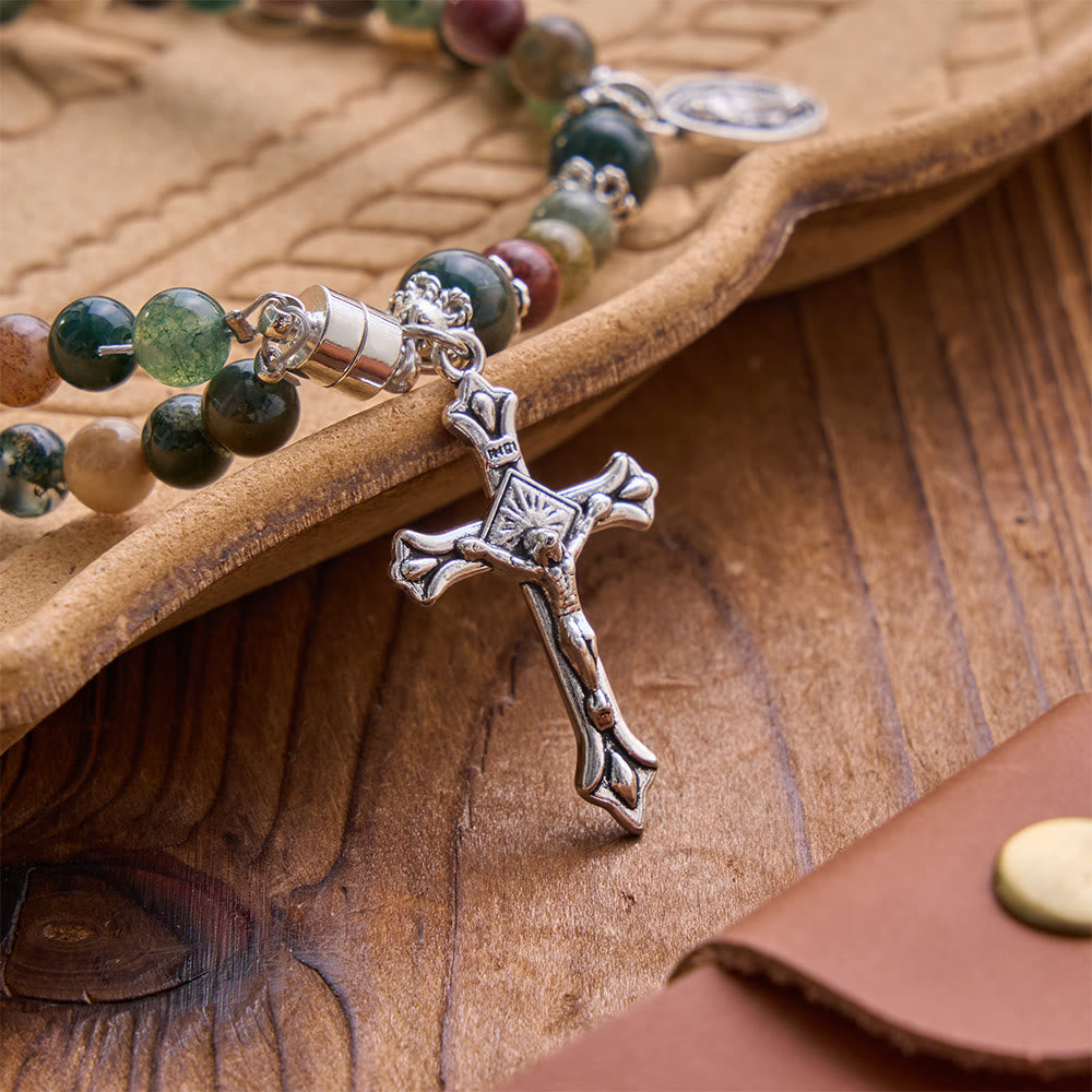 Saint Benedict & Miraculous Crystal Crucifix Bracelet: Bearer of Sacred Strength