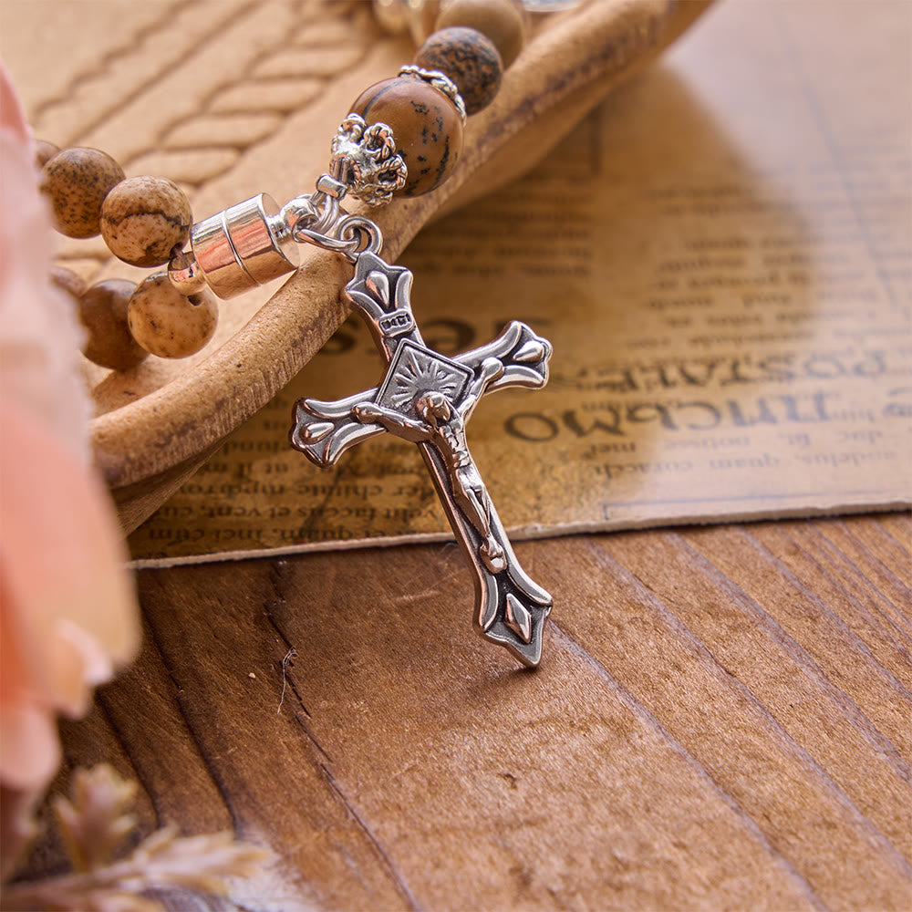 Saint Benedict & Miraculous Crystal Crucifix Bracelet: Bearer of Sacred Strength