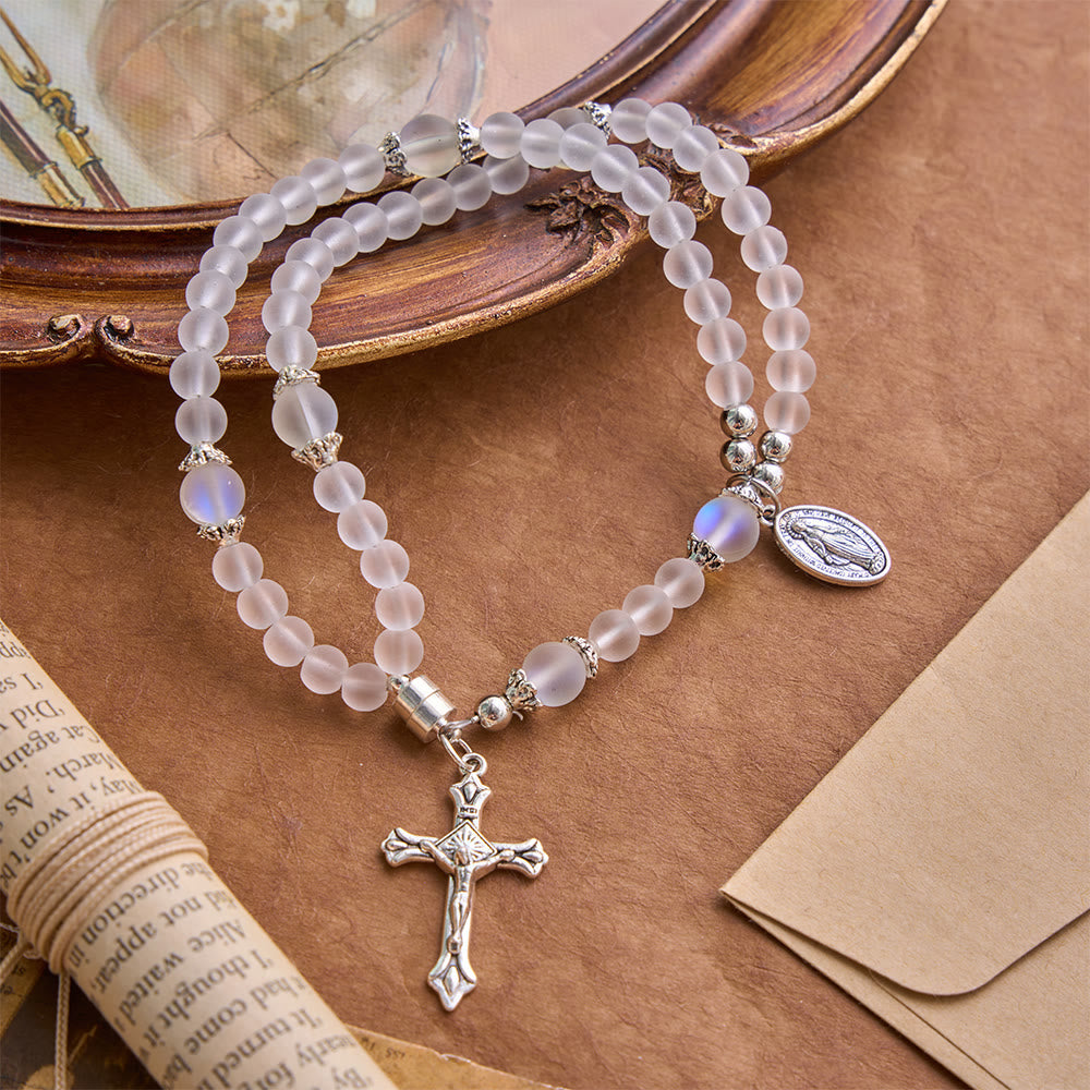 Saint Benedict & Miraculous Crystal Crucifix Bracelet: Bearer of Sacred Strength