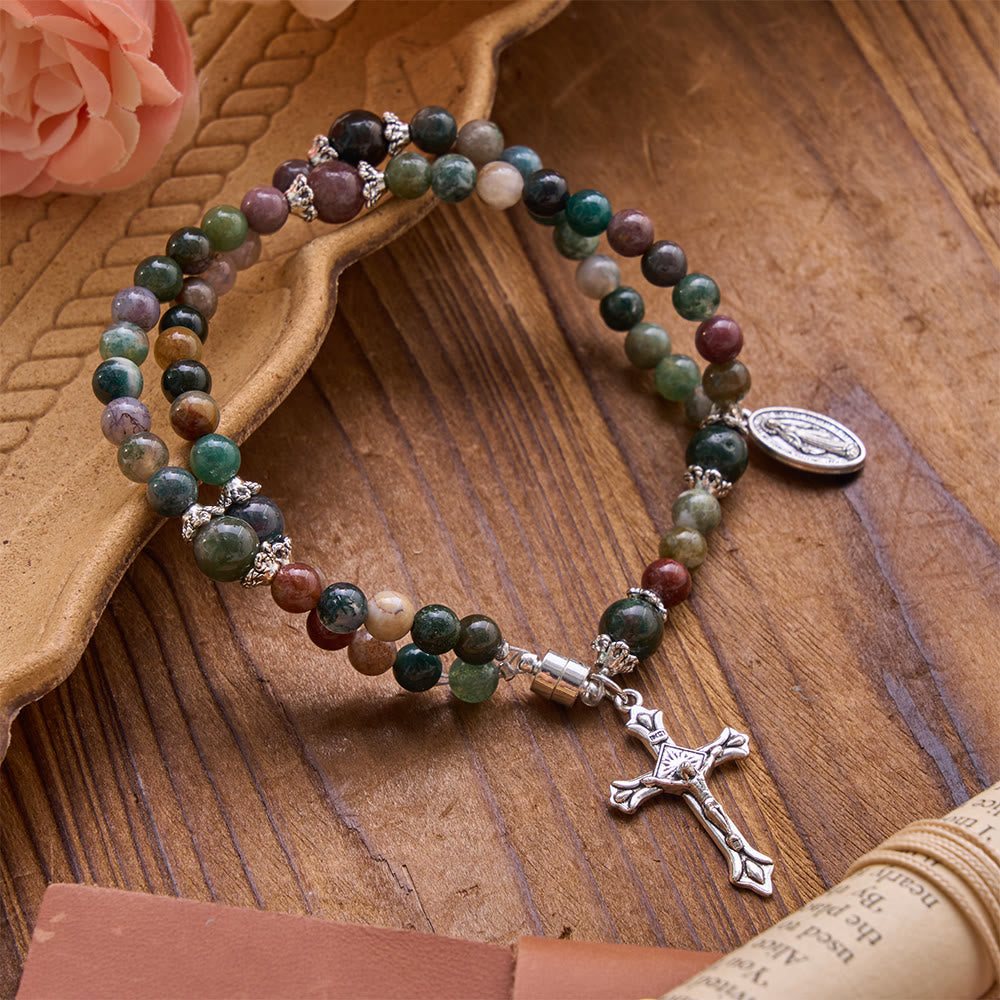 Saint Benedict & Miraculous Crystal Crucifix Bracelet: Bearer of Sacred Strength