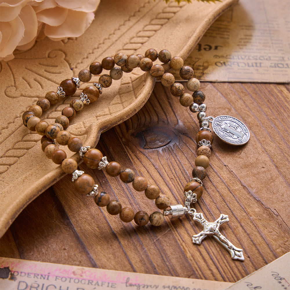 Saint Benedict & Miraculous Crystal Crucifix Bracelet: Bearer of Sacred Strength