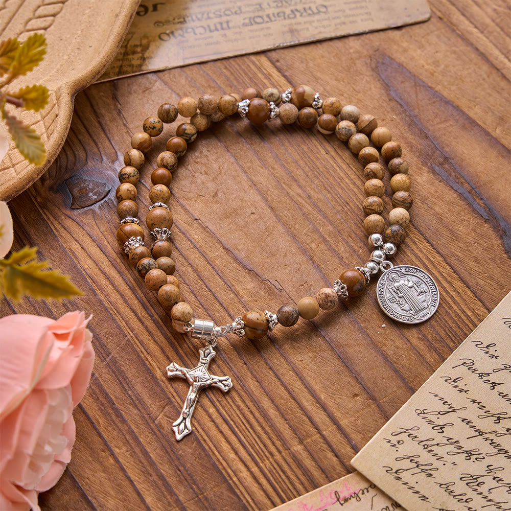 Saint Benedict & Miraculous Crystal Crucifix Bracelet: Bearer of Sacred Strength