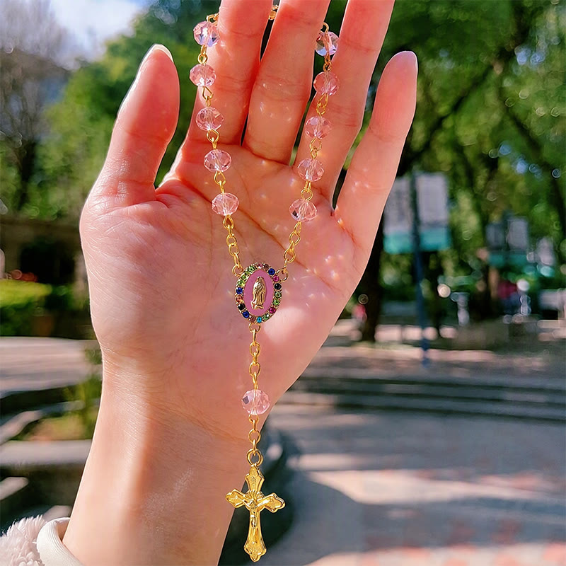 Elegant Enamel Medallion Crucifix Car Rosary: Emblem of Peace‑Filled Sacred Comfort