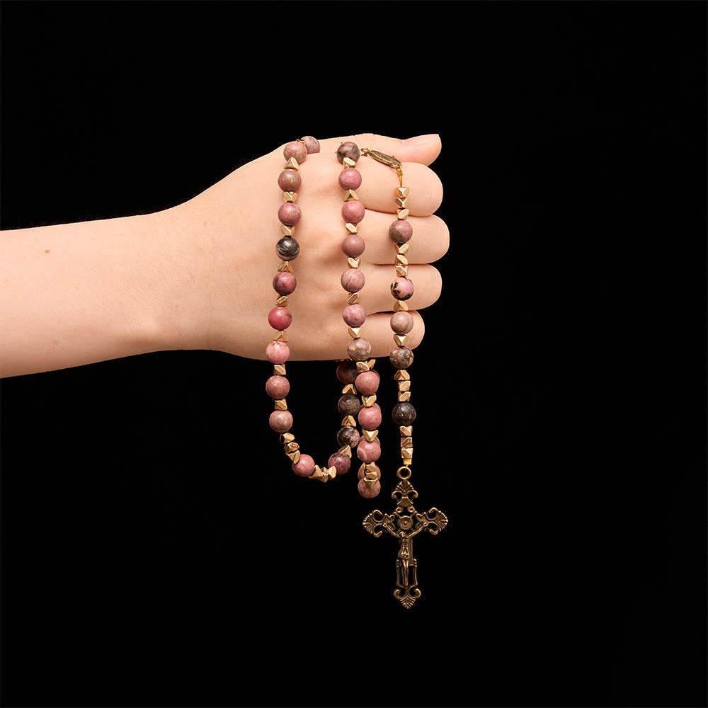 Miraculous Medal & Crucifix of 6 mm Round Multicolor Natural Black Line Rosary