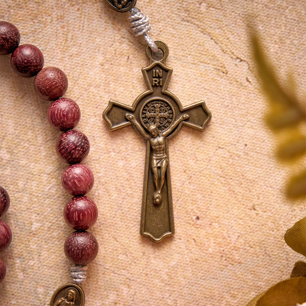 Purpleheart Wood Our Lady Rosary with Bronze Devotion