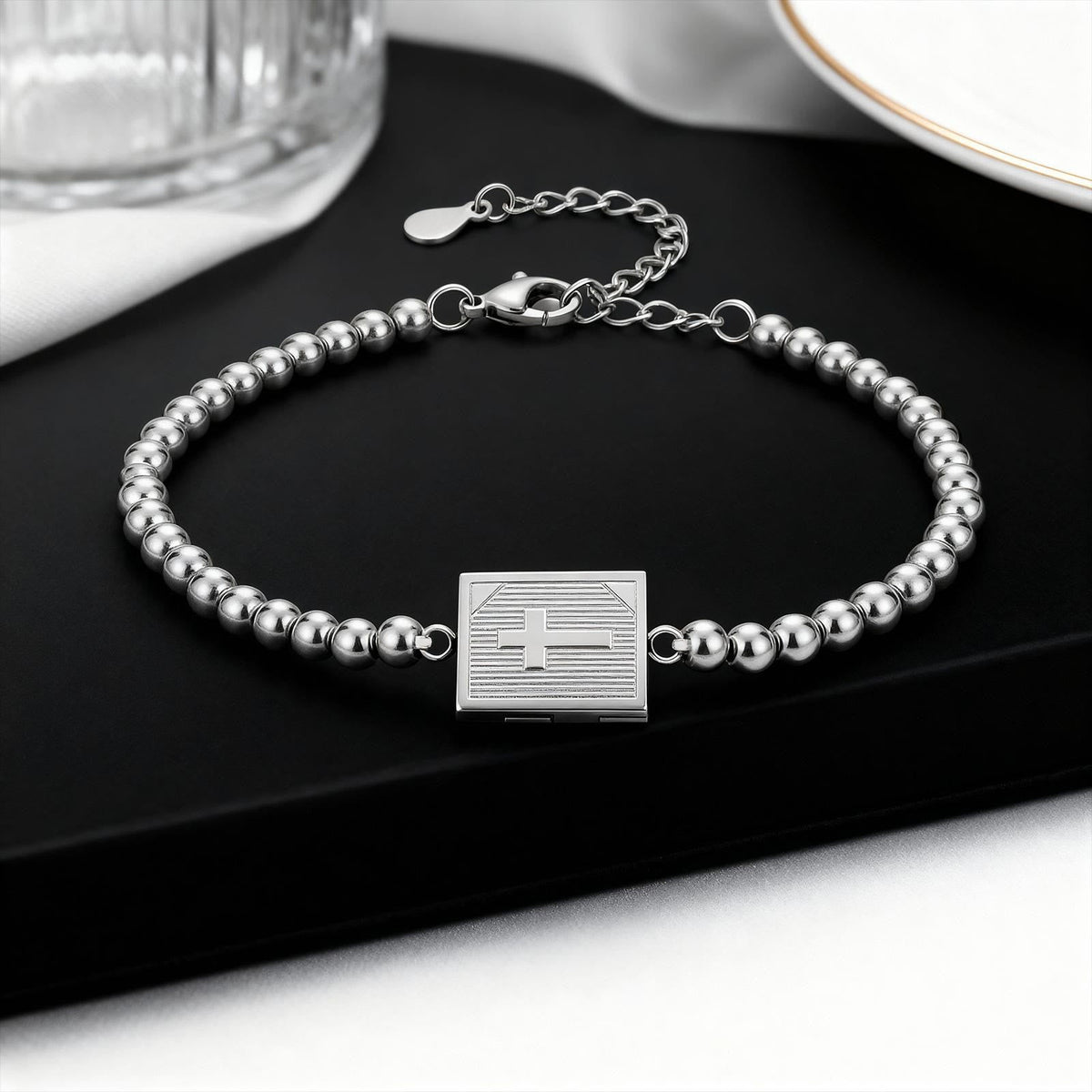 Openable Book‑Shaped Cross Locket Bead Bracelet: Token of Treasured Inner Devotion