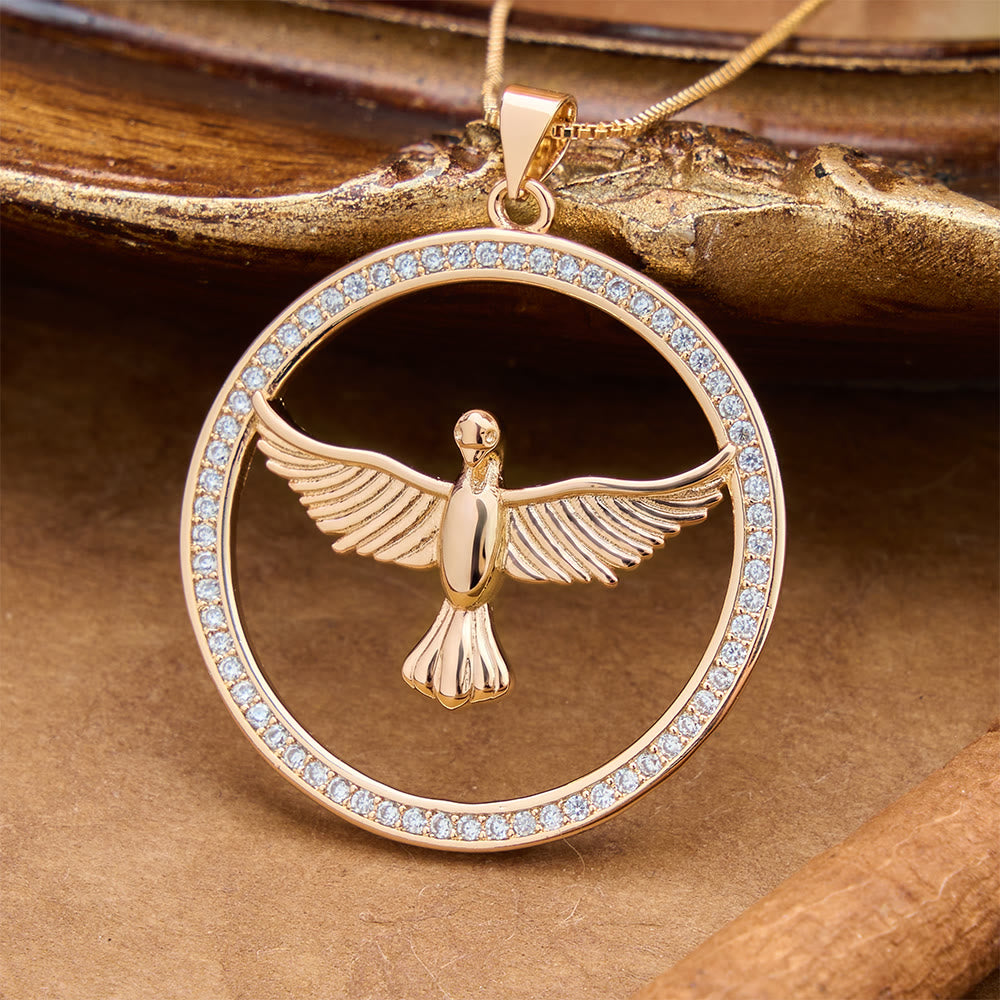 Sparkling Pavé‑Set Holy Spirit Dove Circle Necklace: Emblem of Spiritual Warmth