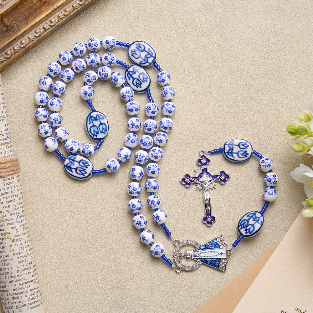 Our Lady of Aparecida Blue‑White Porcelain Rosary: Keepsake for Solemn Prayer Observance