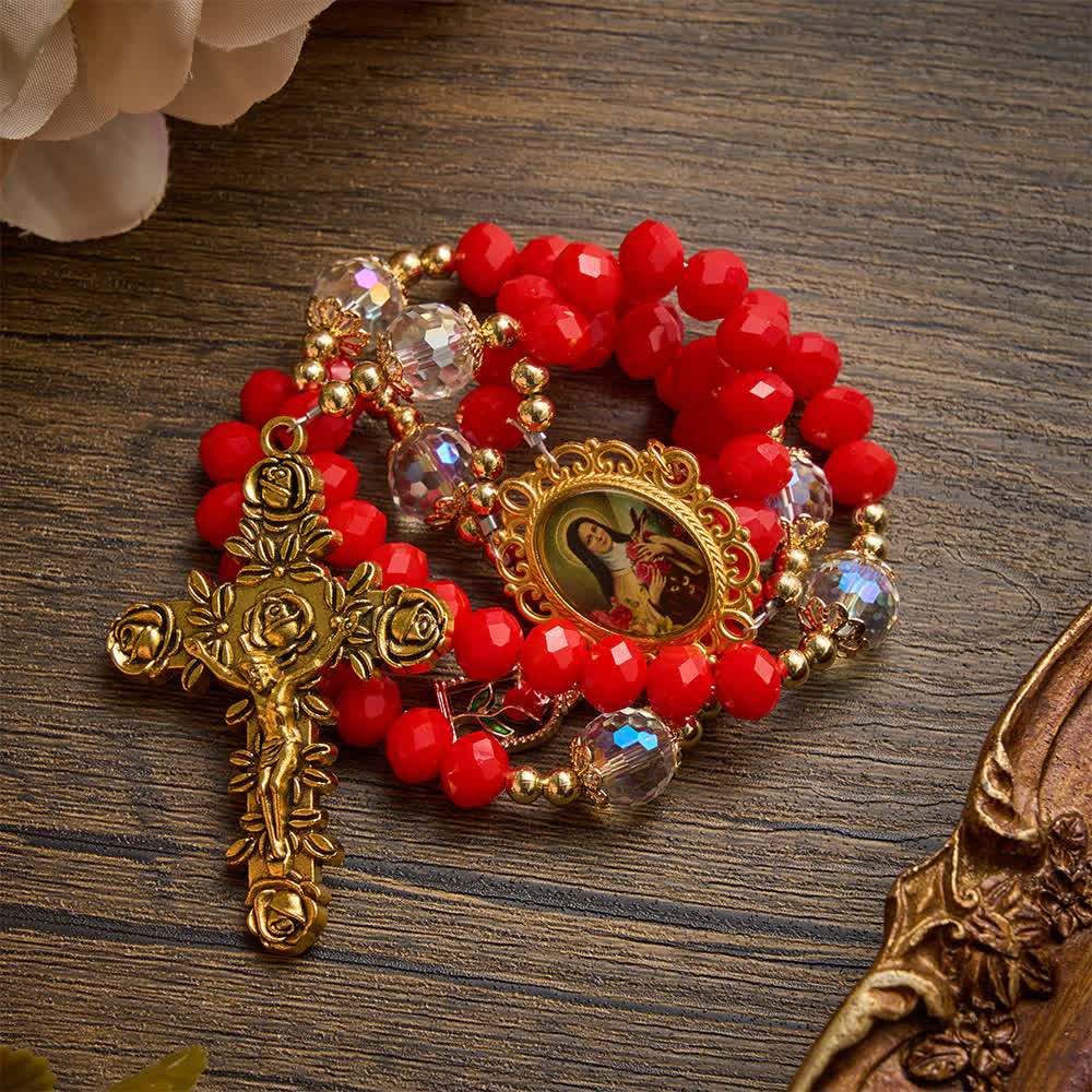 Ornate St.Therese‑Themed Rosary With Rose‑Carved Cross: Emblem of Gentle Heavenly Grace