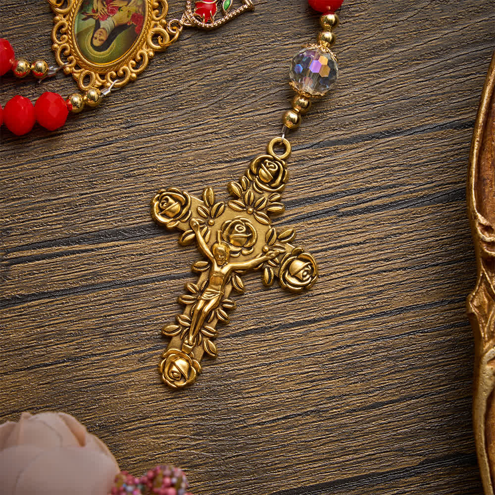 Ornate St.Therese‑Themed Rosary With Rose‑Carved Cross: Emblem of Gentle Heavenly Grace