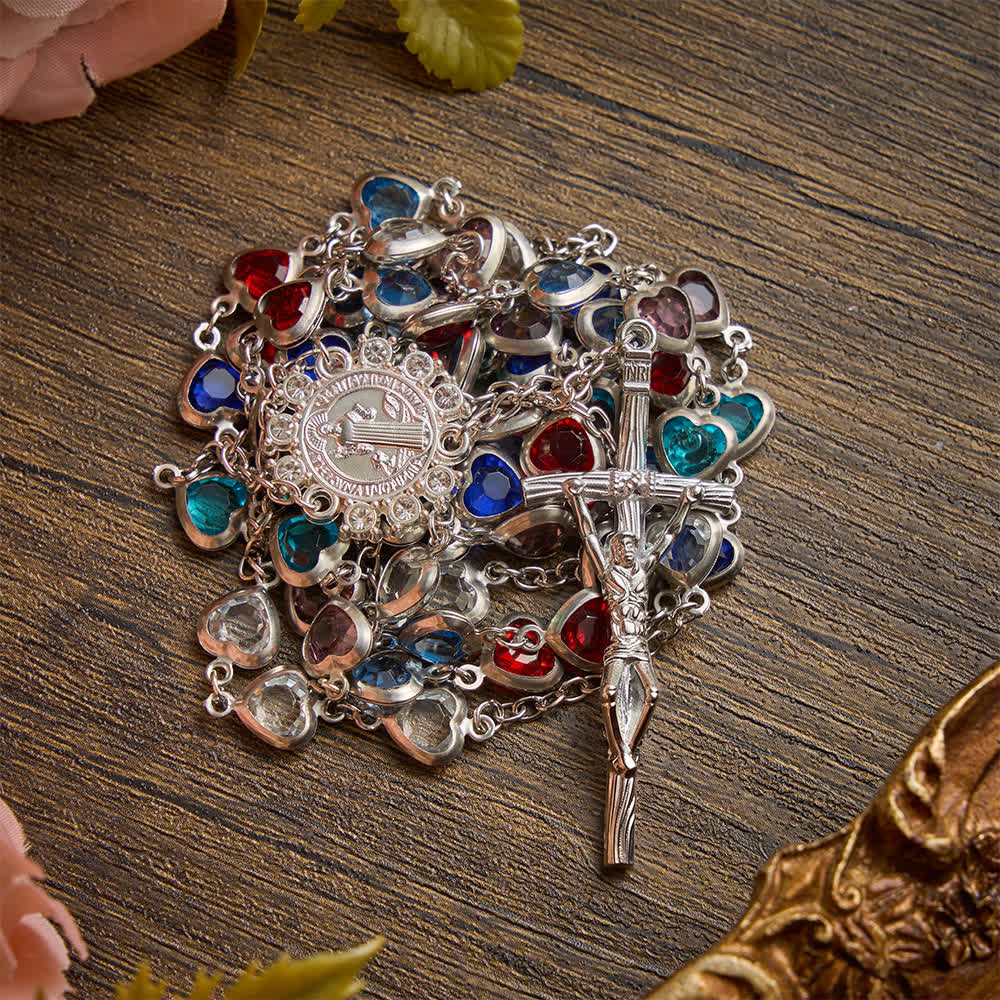 Silver‑Toned Heart‑Zircon Rosary With St.Benedict Medallion: Emblem of Gentle Heavenly Grace
