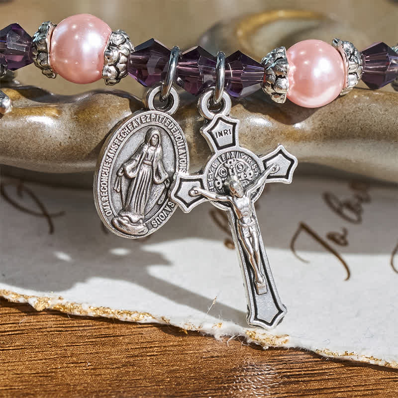 Toggle‑Clasp Bracelet With Our Lady Medal & Crucifix: Token of Peaceful Solace