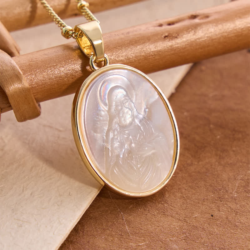 Natural White Pearl Saint Necklace: Sacred Heart, Jesus, Our Lady & St. Michael