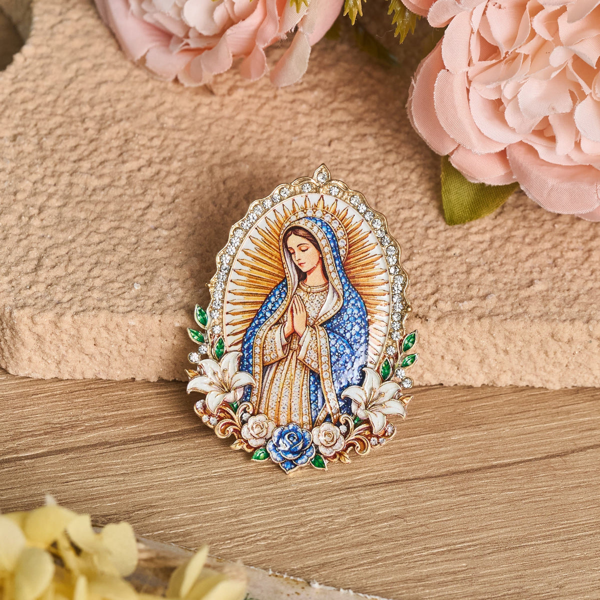 Detailed Zinc Alloy Holy Figure Brooch: Symbol Of Calm Everlasting Grace