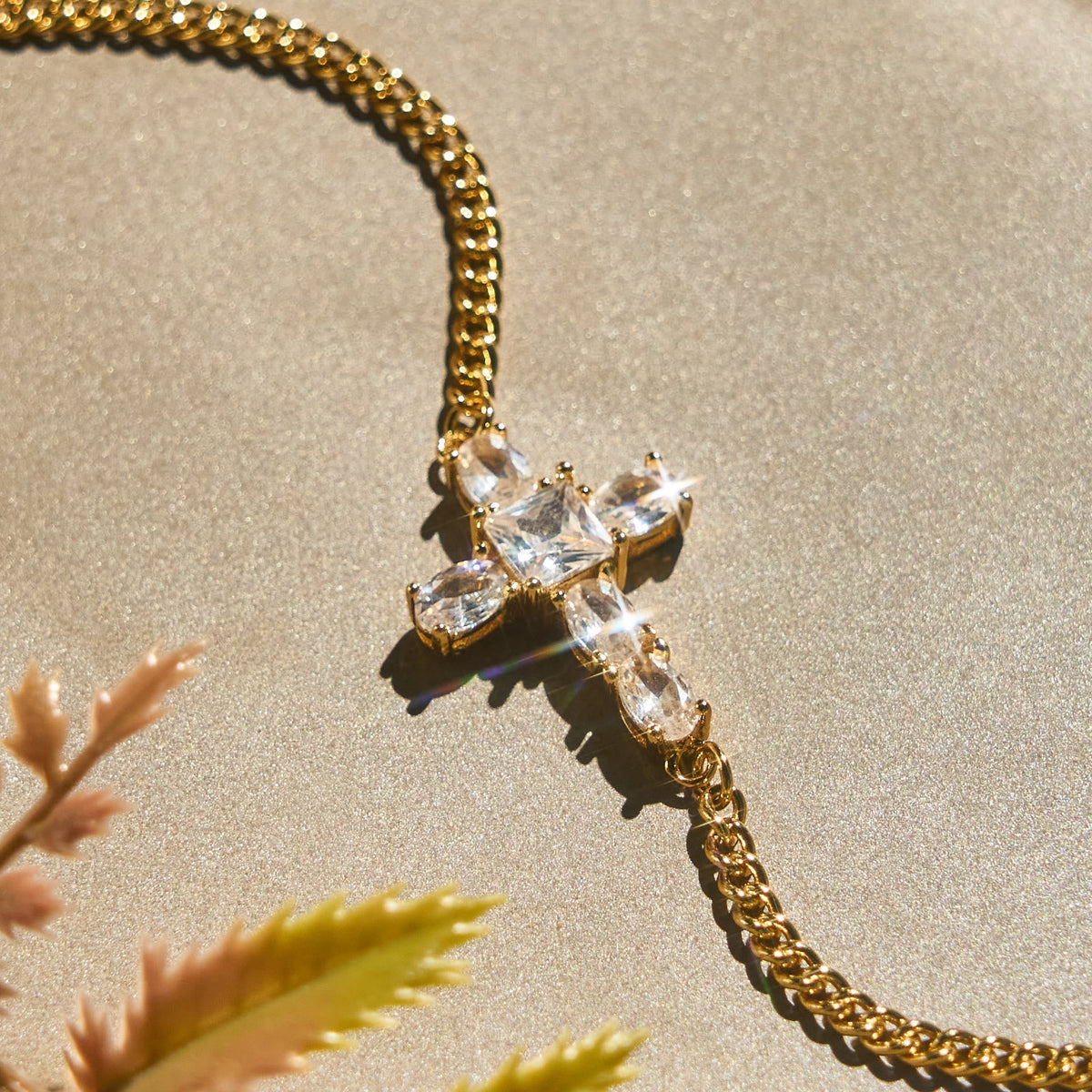 Faceted Crystal Cross Statement Bracelet: Symbol Of Calm Everlasting Peace
