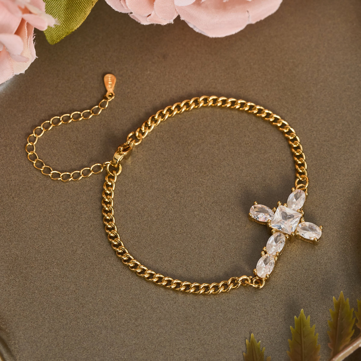 Faceted Crystal Cross Statement Bracelet: Symbol Of Calm Everlasting Peace