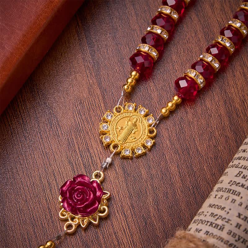 Crimson Red Rose St.Benedict Rosary: Emblem of Gentle Heavenly Grace