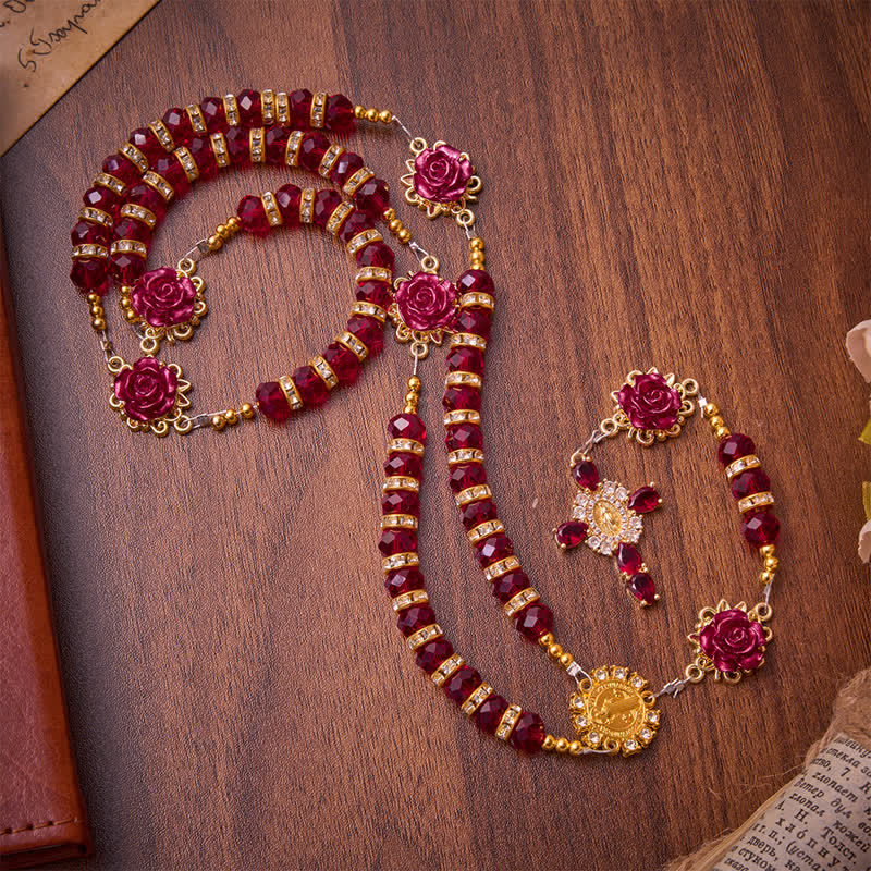 Crimson Red Rose St.Benedict Rosary: Emblem of Gentle Heavenly Grace