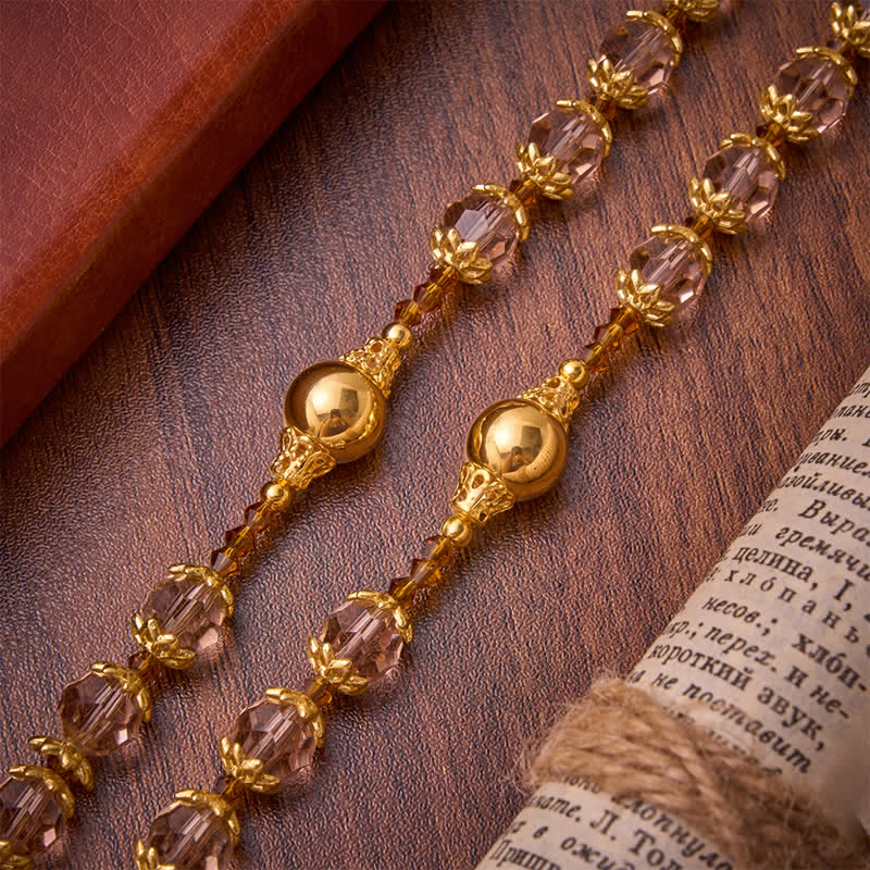 Amber Taupe Faceted Our Lady Rosary With Carved Crucifix: Keepsake for Sacred Milestone Ceremonies