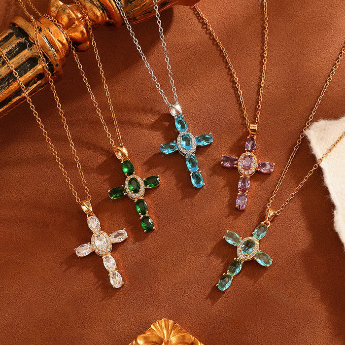 Sacred Gem Cross Necklace: Symbol of Calm Abiding Peace
