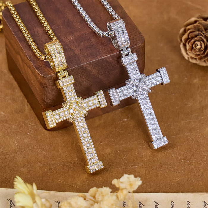 Sparkling Full Stone Copper Cross Necklace: Sign of Heavenly Blessings
