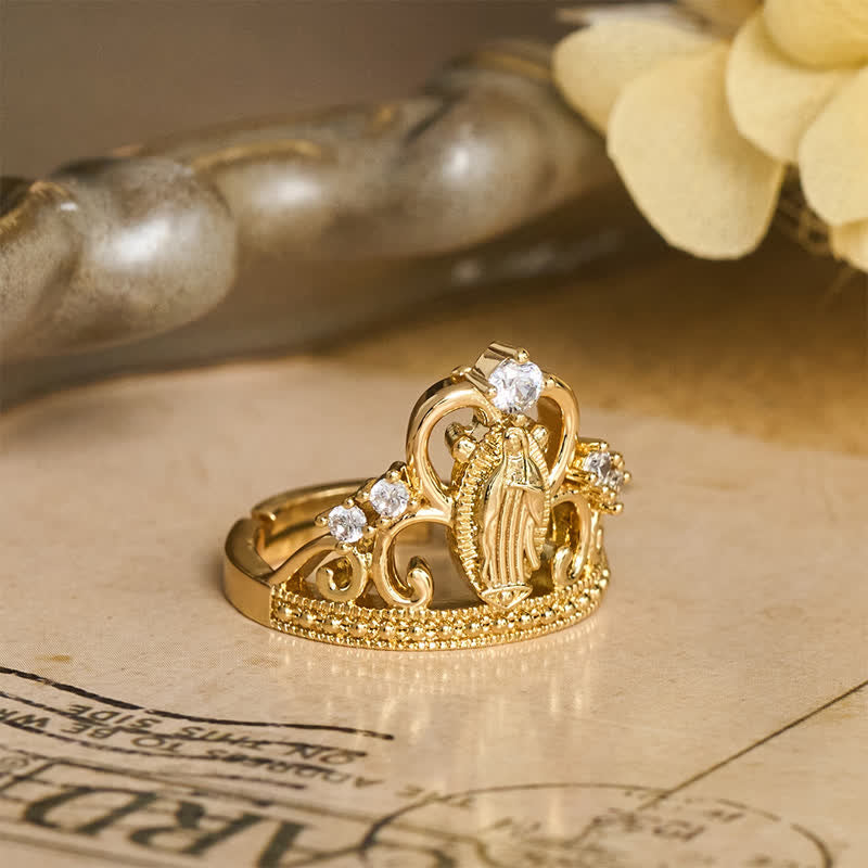 Jeweled Open Crown Our Lady Copper Ring: Token of Divine Shelter
