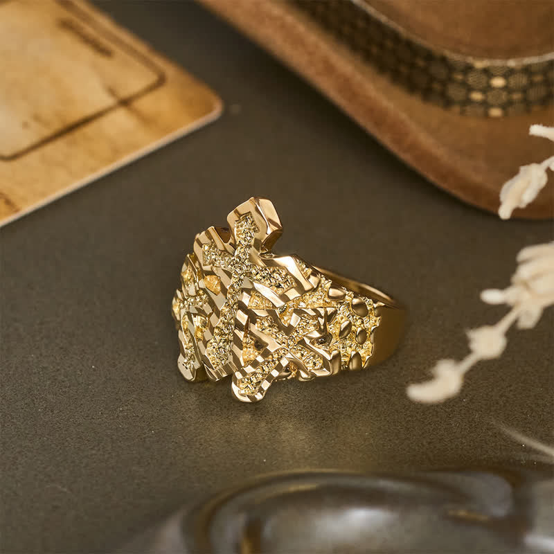 Rugged Grain Cross Stainless Steel Ring: Sign of Heavenly Blessings