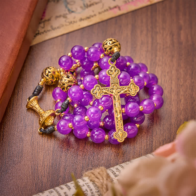 Deep Violet Round Bead Holy Grail Rosary: Token of Abiding Heavenly Shelter