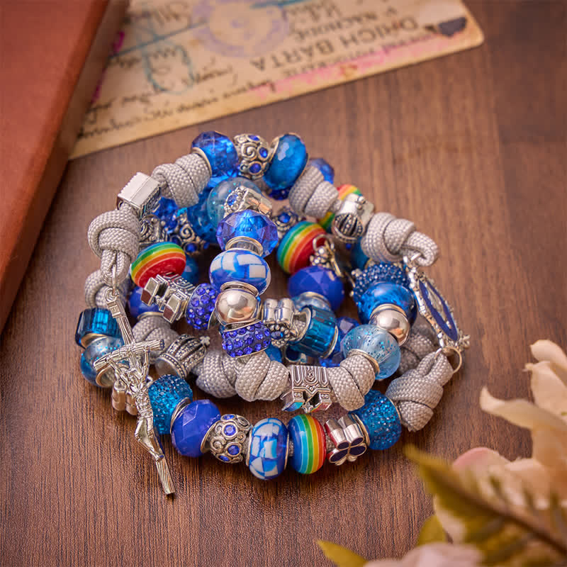 Bright Blue Mixed Bead Artisan Rosary: Emblem of Gentle Heavenly Grace