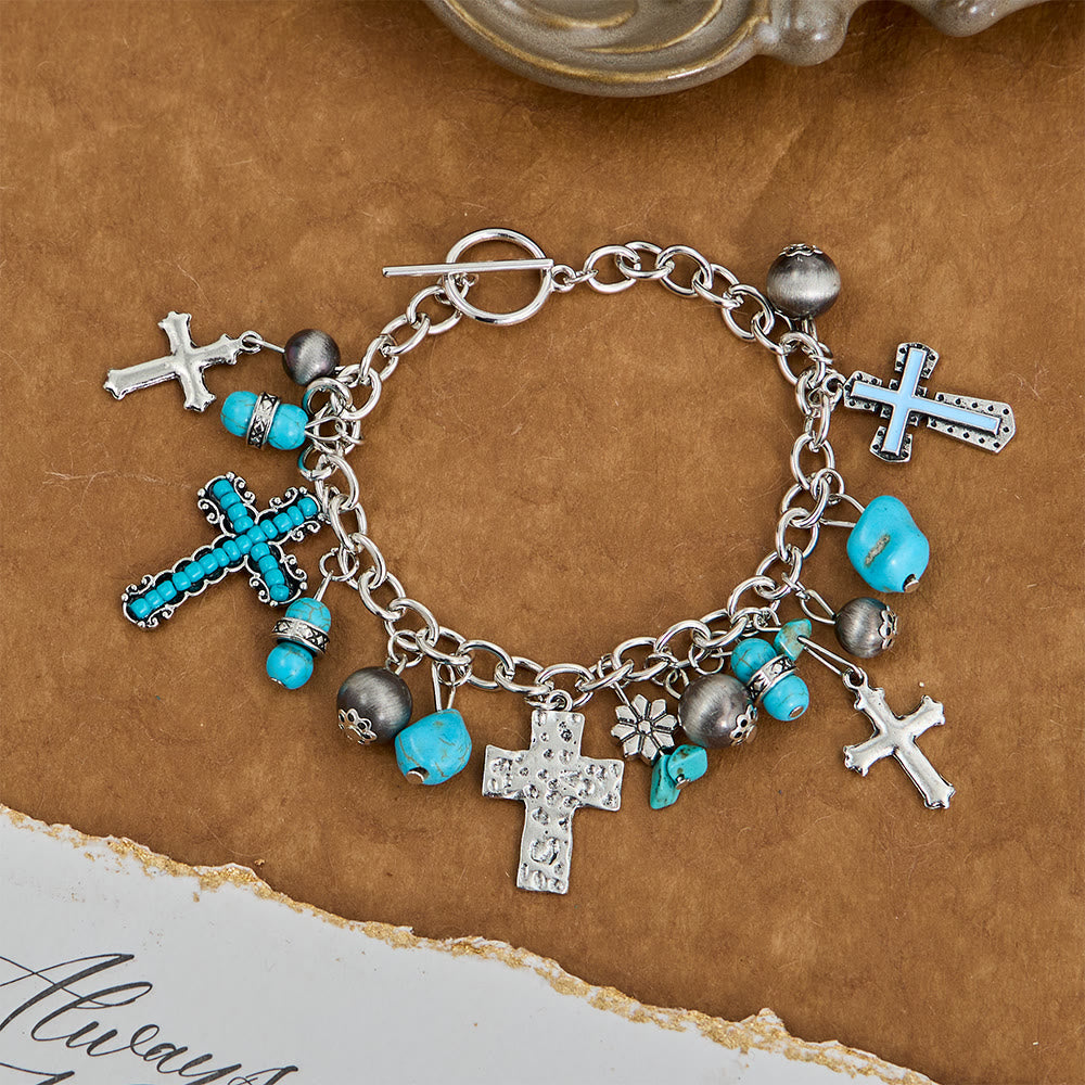 Timeless Bohemian Cross Bead Bracelet & Car Charm: Token of Enduring Heavenly Peace