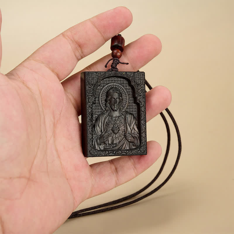 Framed Relief Wooden Jesus Pendant: Vessel of Timeless Sacred Grace