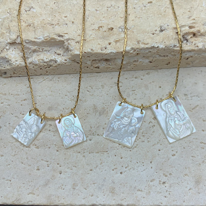 Lustrous Shell Our Lady Double Charm Necklace: Sign of Quiet Divine Shelter
