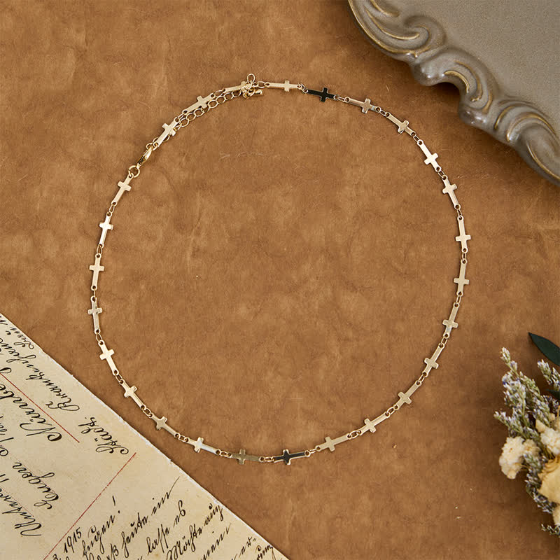 Slim Layered Copper Cross Stack Necklace: Token of Boundless Divine Love