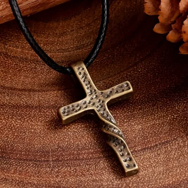 Artisan Textured Twisted Alloy Cross Necklace: Bearer of Quiet Heavenly Blessing