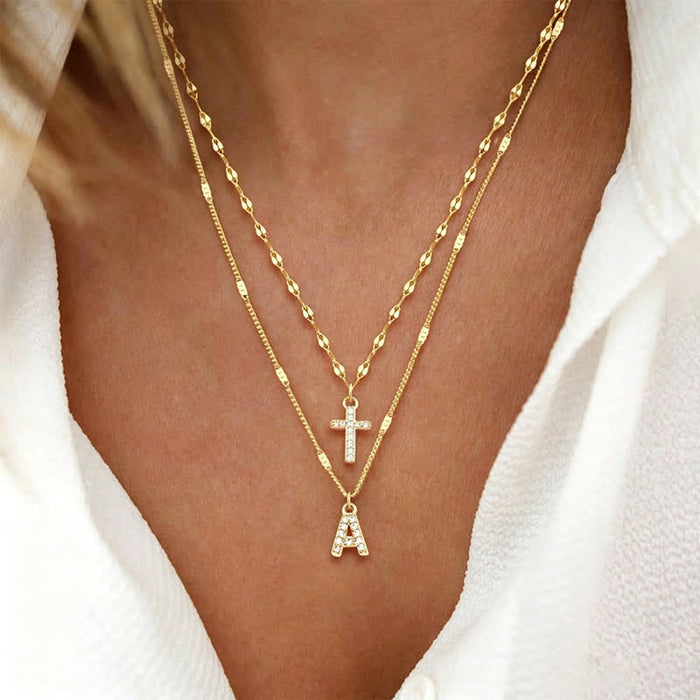 Layered Copper Cross Letter Pendant Necklace: Messenger of Gentle Heavenly Calm
