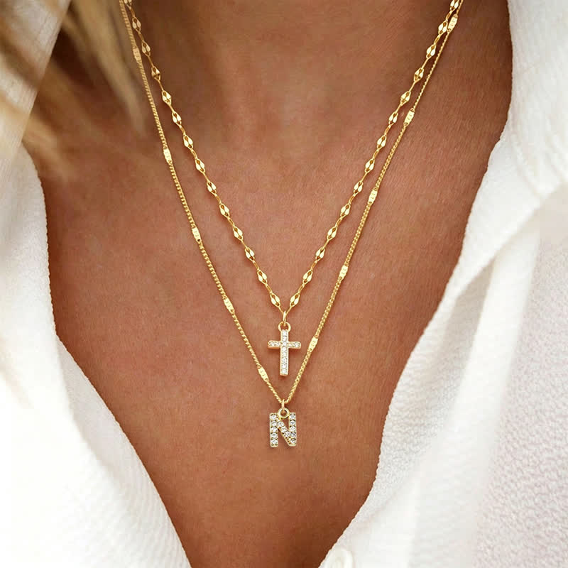 Layered Copper Cross Letter Pendant Necklace: Messenger of Gentle Heavenly Calm