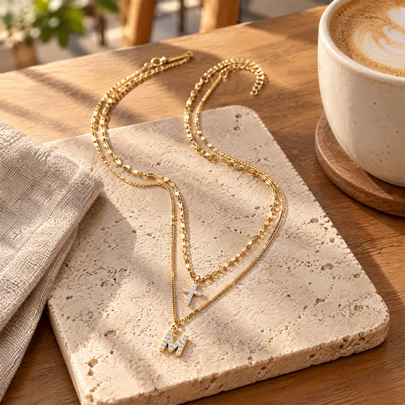 Layered Copper Cross Letter Pendant Necklace: Messenger of Gentle Heavenly Calm