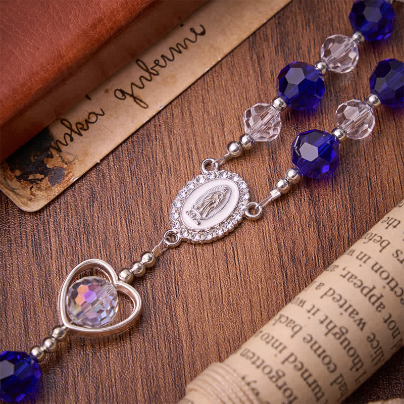 Hollow Heart Glass Rosary with Deep Blue Faceted Beads: Token of Abiding Divine Protection